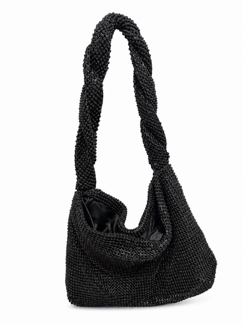Black Hobo-styled Beaded Hand Bag